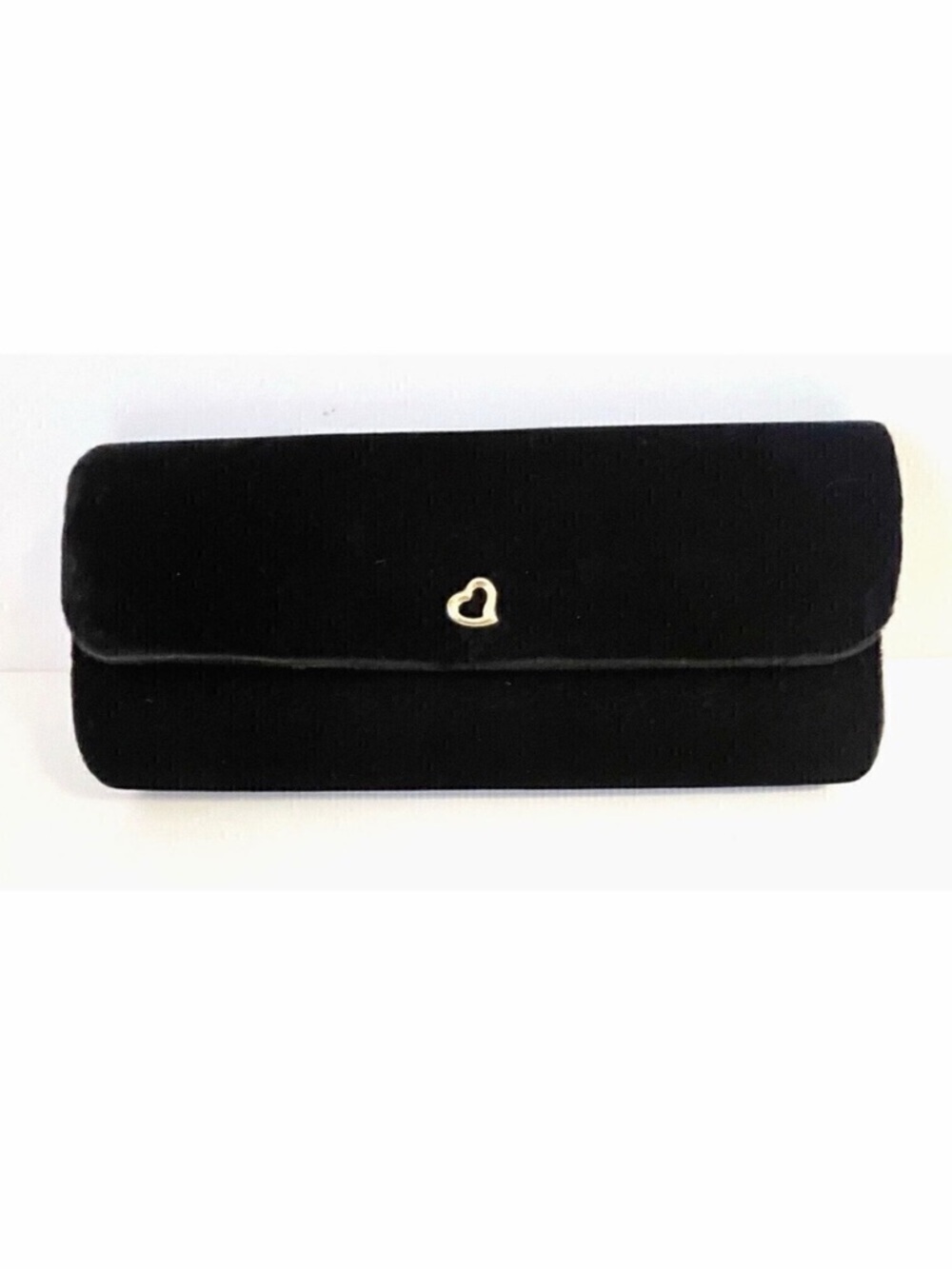 Victorias Secret Black Velvet Clutch Handbag Gold Heart Prom Evening Wedding